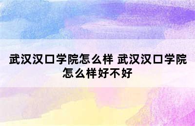 武汉汉口学院怎么样 武汉汉口学院怎么样好不好